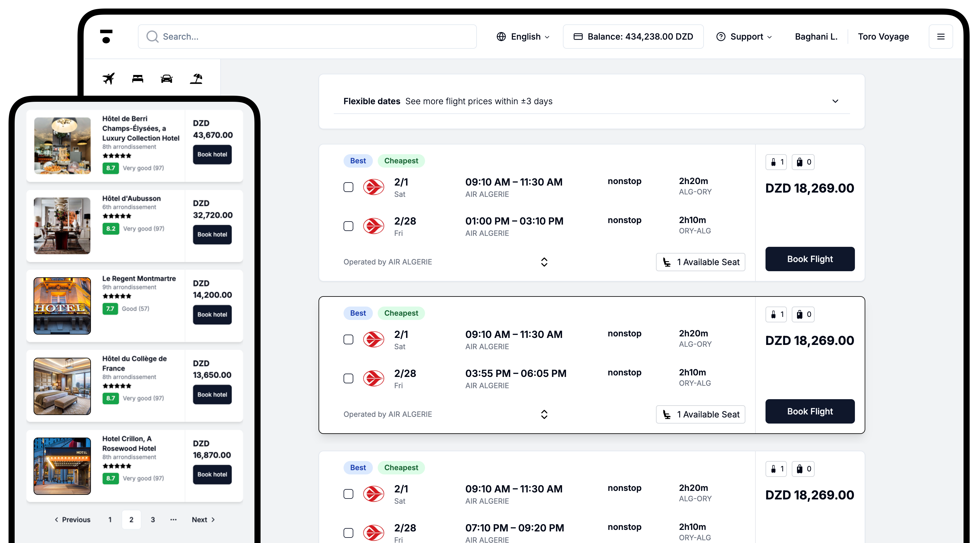 Flight Comparison Interface